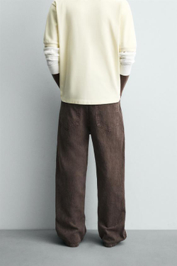 ZARA БРЮКИ BAGGY FIT С ПРИНТОМ И ЭФФЕКТОМ ПОТЕРТОСТИ, КОРИЧНЕВЫЙ