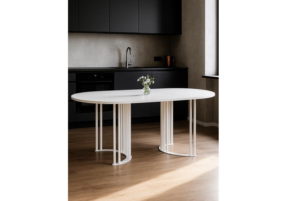 Стол деревянный Woodville Хьюго О 160 х 90 белая шагрень пленка, белые ноги