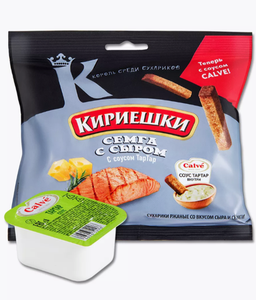 СУХАРИКИ КИРИЕШКИ РЖАНЫЕ СЕМГА СЫР С СОУС ТАРТАР 85ГР