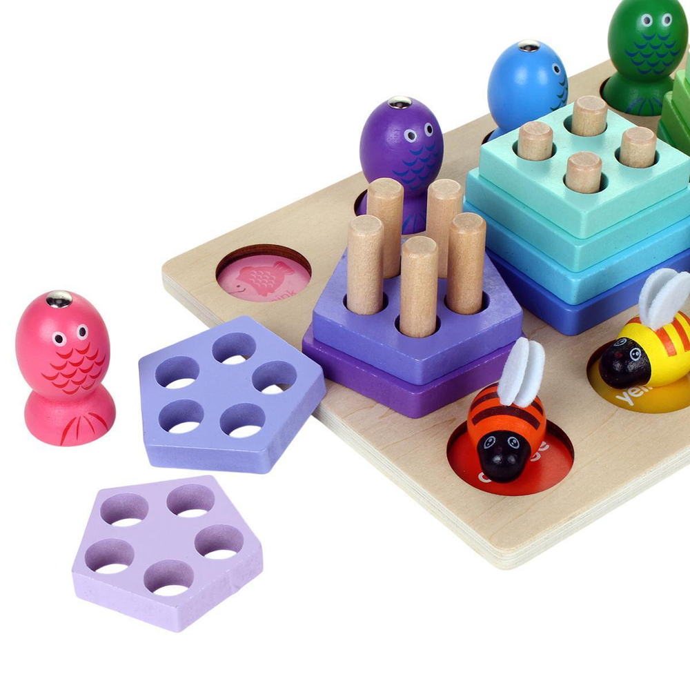 Развивающая игрушка 3 в 1 деревянная (2 вида сортер, рыбалка), коробка C-41640