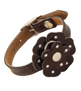 Ошейник-мини двойной со стразами кожаный "Цветок" M, 10*200мм, Gamma