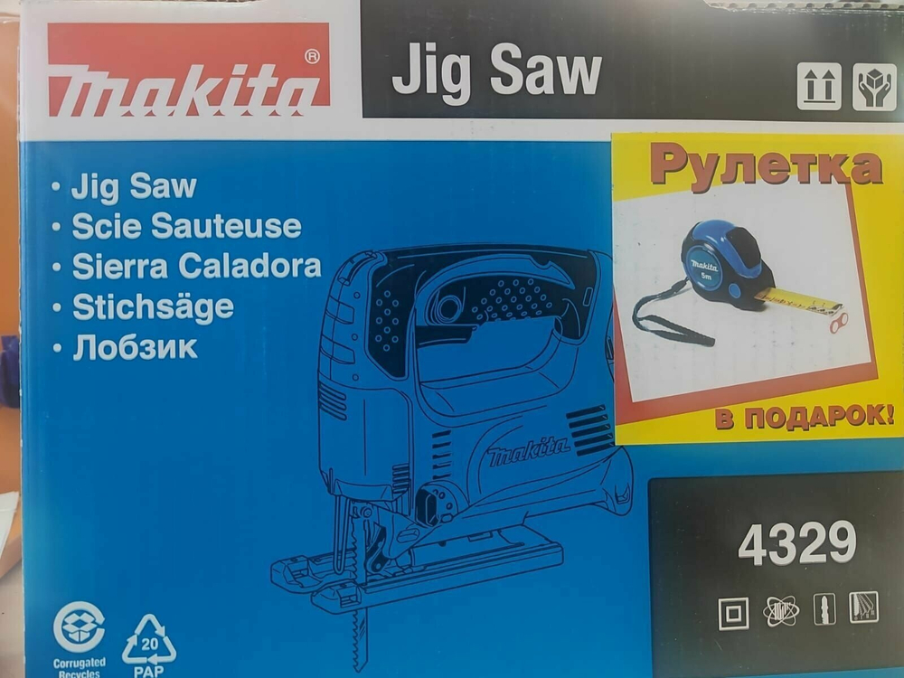 Лобзик Makita 4329  {450Вт,500-3100об\м, ход-18мм, рез-65мм,1.9кг, кор, маятн, Al подошва} ОРИГИНАЛ