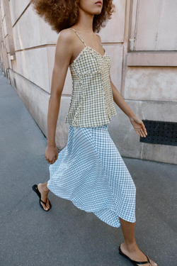 ZARA ТОП В БЕЛЬЕВОМ СТИЛЕ В КЛЕТКУ, ЖЕЛТЫЙ