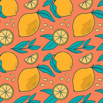 Яркий летний бесшовный паттерн с лимонами и лимонными листьями