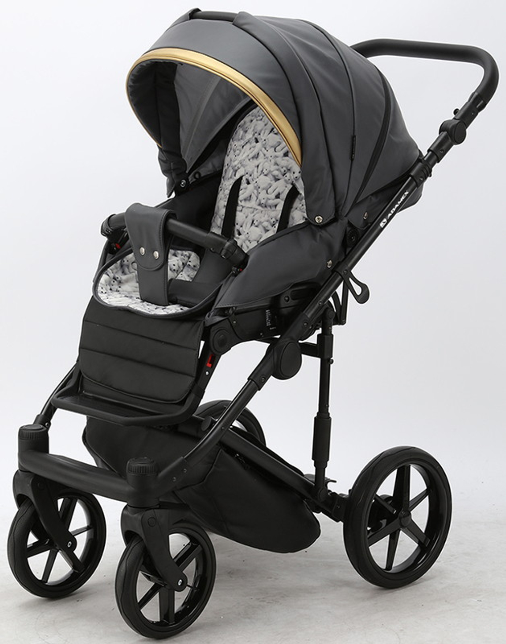 Детская коляска Adamex Rimini Deluxe 2 в 1 RI210 Т.СЕР.КОЖА+ЗОЛОТО.ОТДЕЛКА