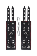 Черные кожаные наручники с двумя ремнями и контрастной строчкой (Цвет: черный)