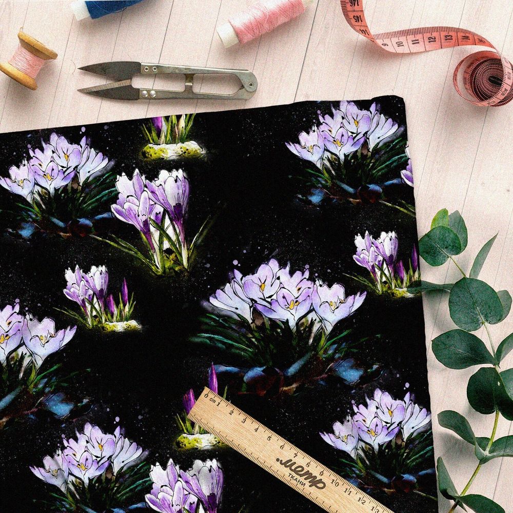 Ткань габардин крокусы светло-фиолетовые