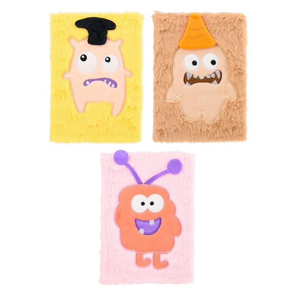 Блокнот Basir, формат А5, серия "Весёлые монстрики", переплёт с мехом, 21*15 см, 80 листов, 4 цвета ассорти