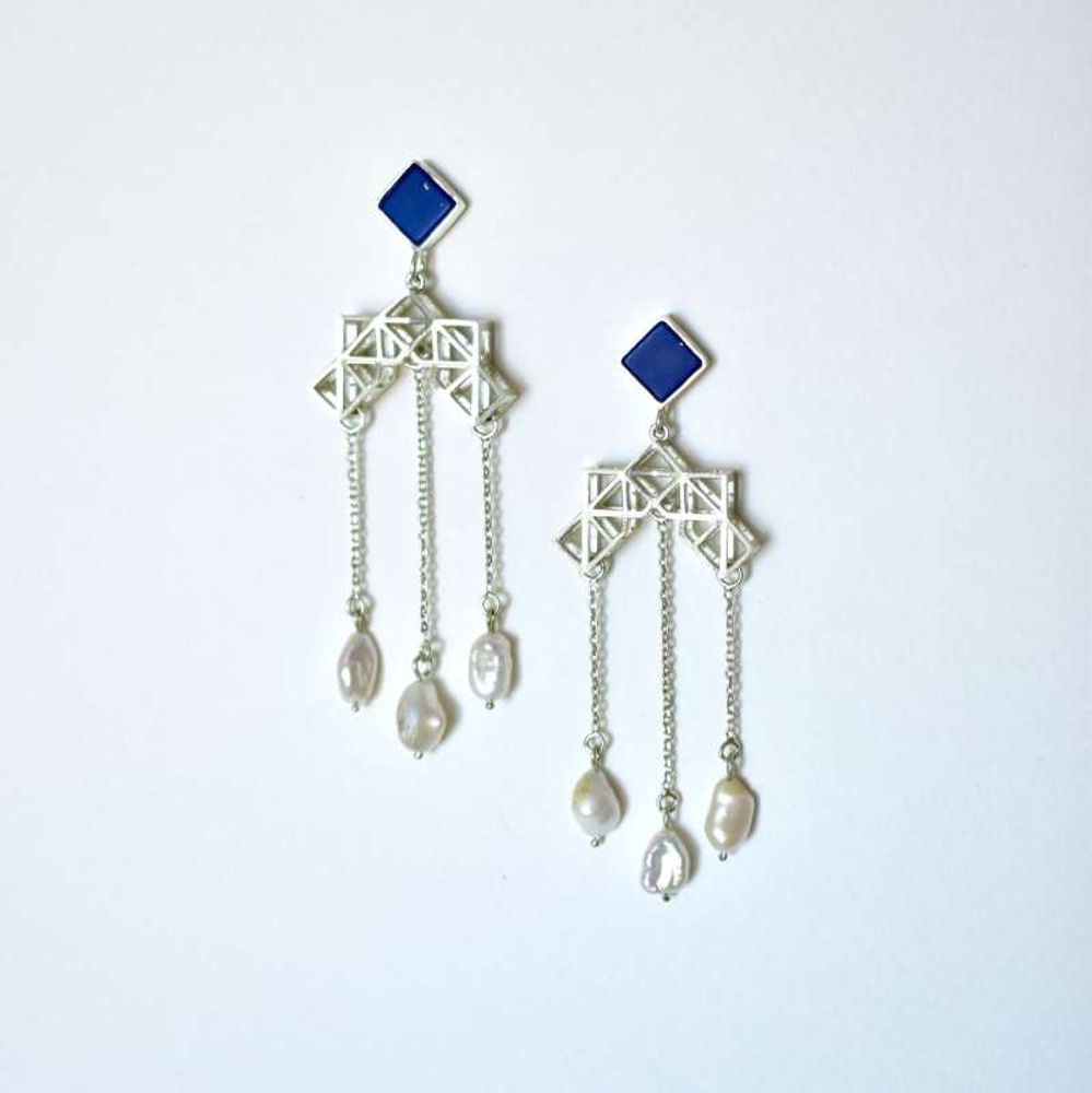 Серебряные серьги с лазуритом и жемчугом Tagh Shamseh Dorkhaneh 90220285 Иран