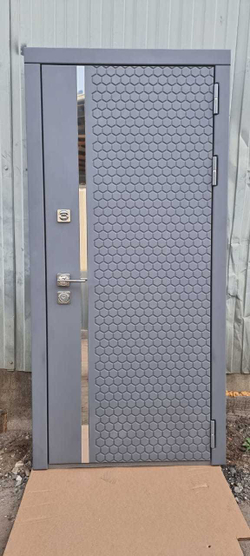 Входная металлическая дверь с зеркалом Рекс 24 софт графит ЛФЛС - 19 Грей софт