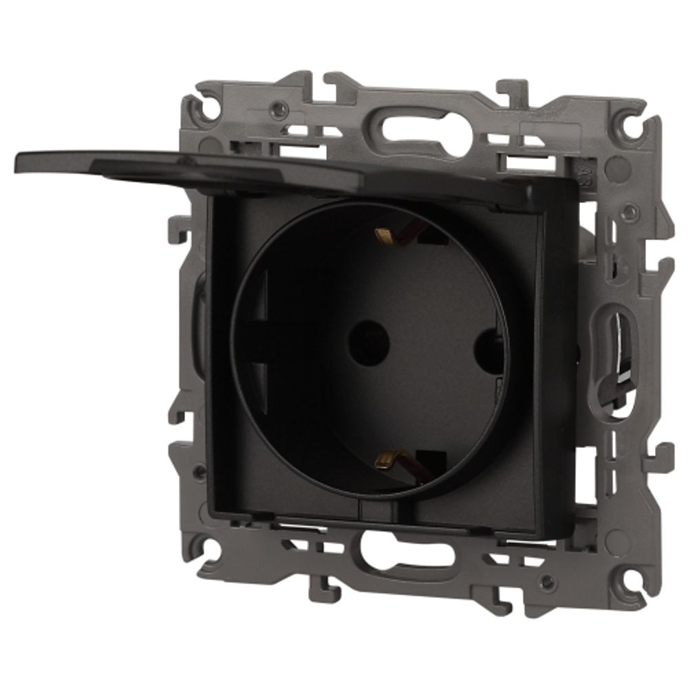14-2103-05 ЭРА Розетка 2P+E Schuko со шторками с крышкой, 16A-250В, IP20, Эра Elegance, антрацит