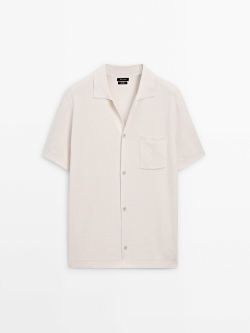 Massimo Dutti Кардиган с короткими рукавами и карманом, натуральный, кремовый