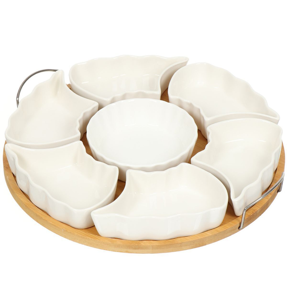 Менажница керам, 29х29х4.5 см, 240 мл, 7 секц, бамбуковая подст, Y4-3606