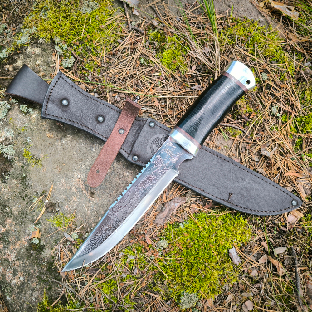 Нож кованый НС-05А алюминиевые вставки, гравировка (Златоуст)