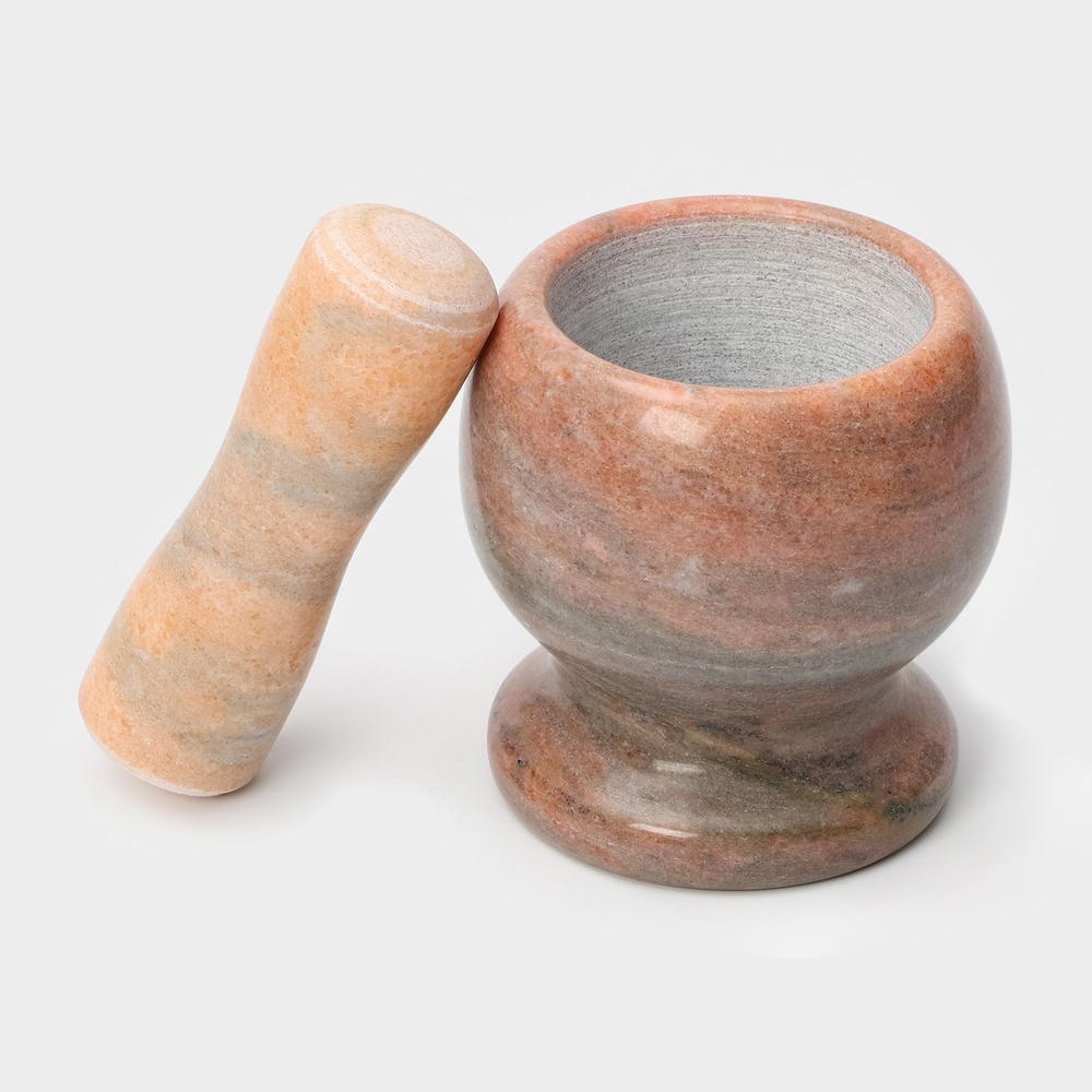 Ступка с толкушкой «Мрамор», из натурального камня, цвет коричневый (Цвет: не задано)