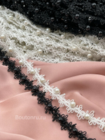 Тесьма ажурная  с черным жемчугом