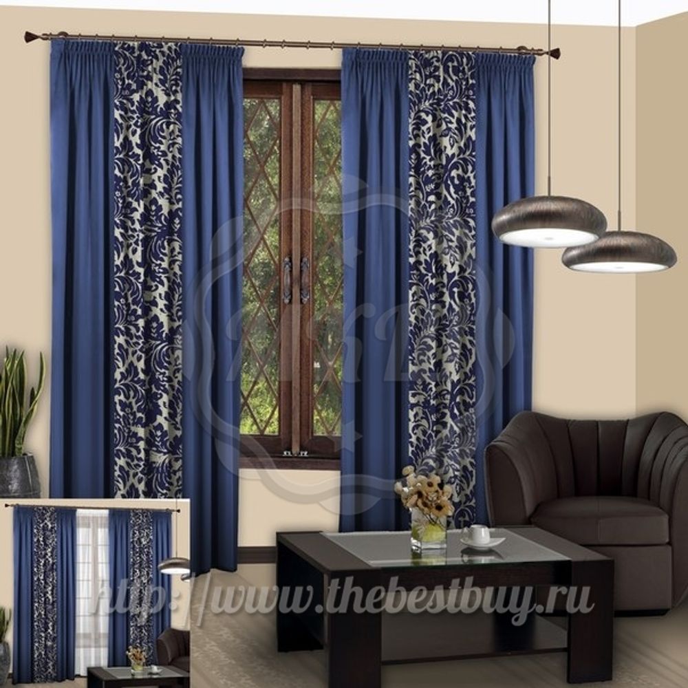 Готовые шторы для гостиной: Верне (арт. 1109)  - (180х270)х2 см. - синие