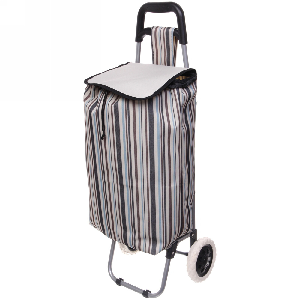 Тележка хозяйственная с сумкой (88*34*30см, колеса 15см) голубые полоски