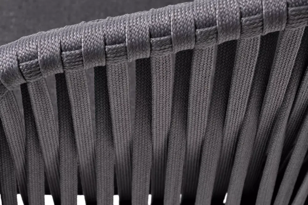 "Бордо" стул плетеный из роупа, каркас алюминий темно-серый (RAL7024) шагрень, роуп серый 15мм, ткань темно-серая 027