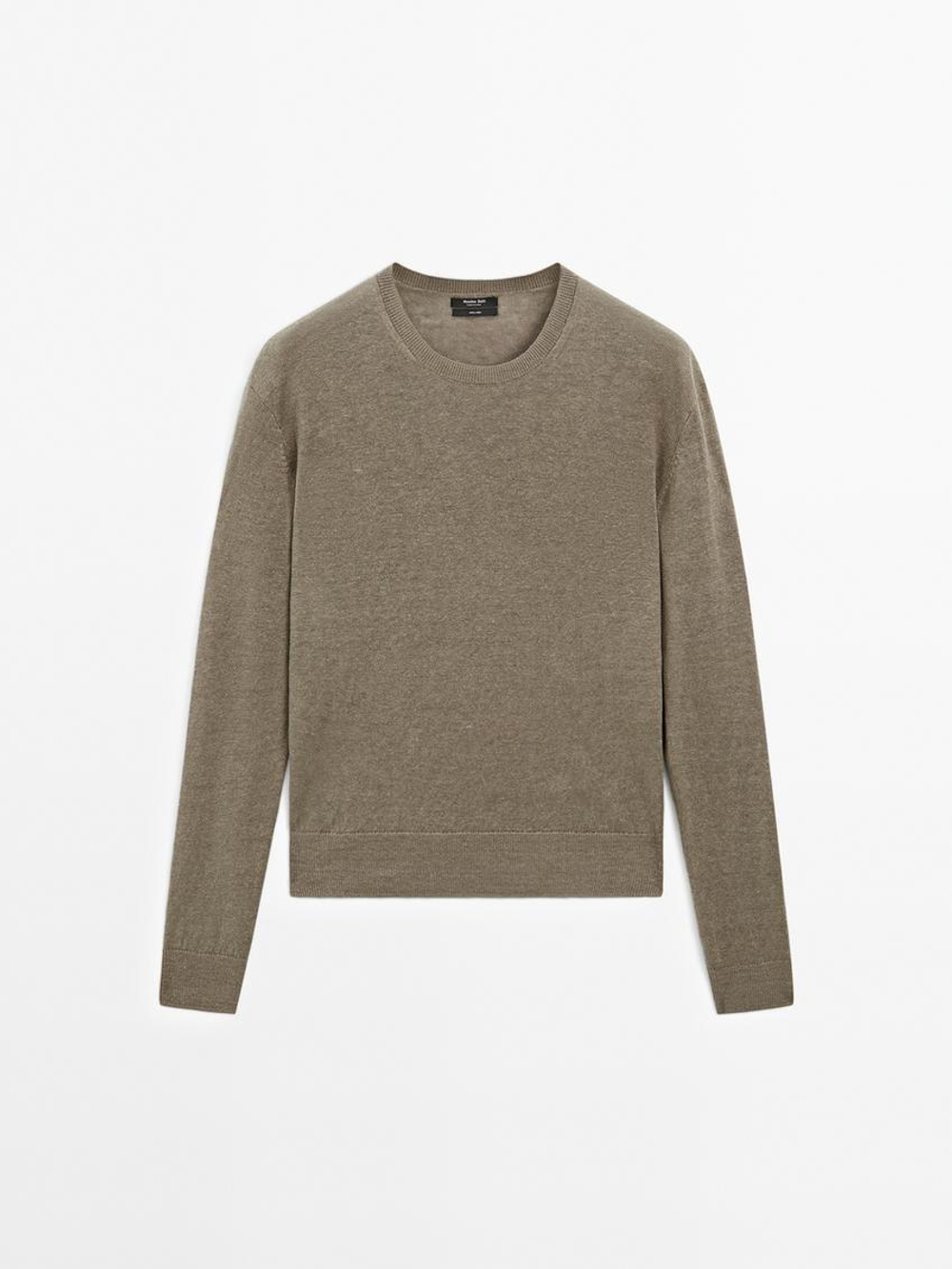 Massimo Dutti Свитер из тонкой 100% льняной ткани, зеленоватый