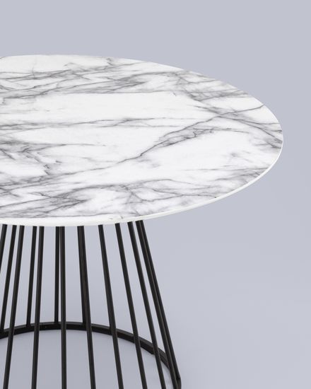 Стол обеденный Ливерпуль 110*110 белый мрамор черная ножка