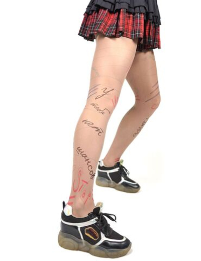 Молодежные колготки с цветными надписями (Размер: S-M-L) (Цвет: бежевый)