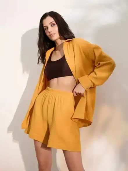 Костюм - пижама с шортами из муслина домашний оверсайз