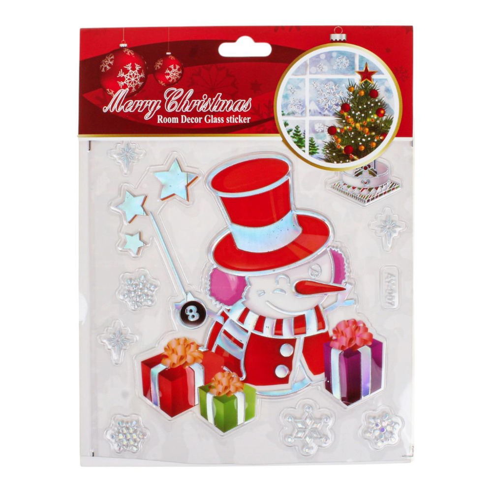Наклейка новогодняя 18*23 см, 12 вид микс , пакет