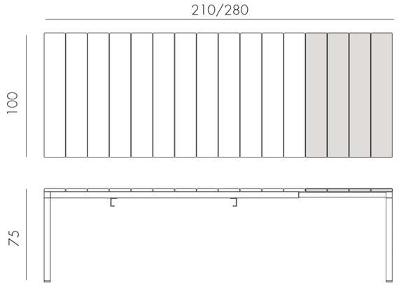 Стол металлический раздвижной Rio Alu, 210-280х100 см, тортора