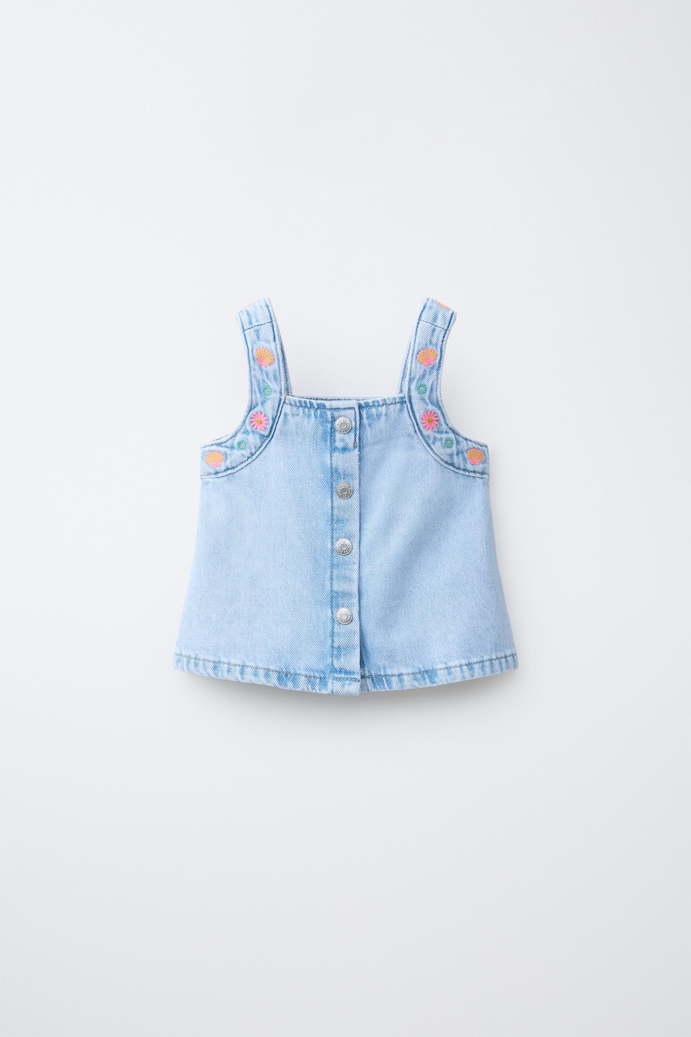 ZARA ДЖИНСОВЫЙ ТОП С ВЫШИВКОЙ, СИНИЙ