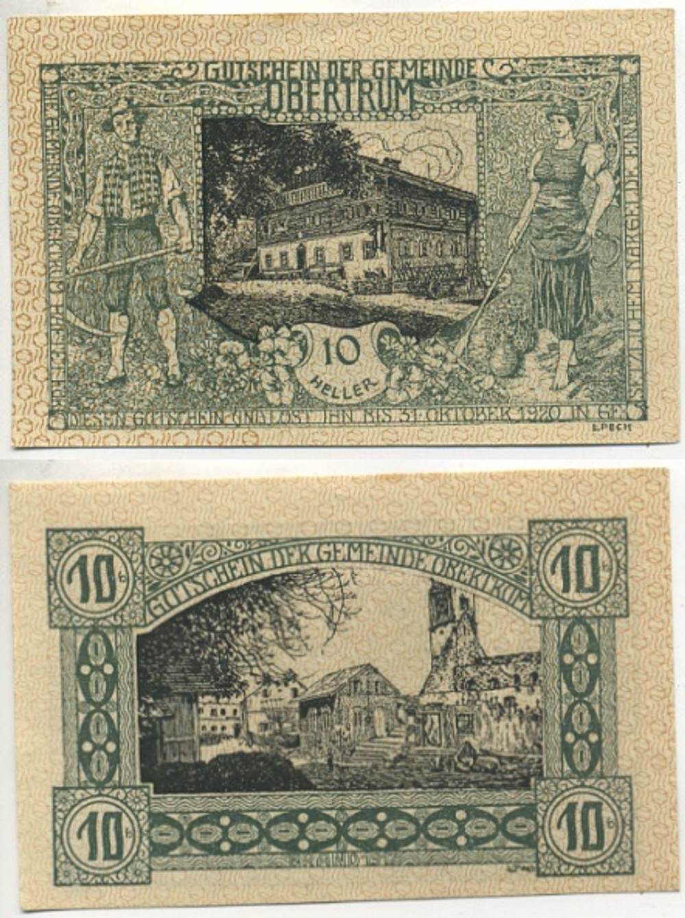 Австрия 10 геллеров 1920 Обертрум aUNC