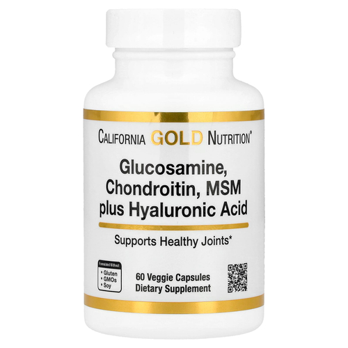 California Gold Nutrition, глюкозамин, хондроитин и МСМ с гиалуроновой кислотой, 60 растительных капсул