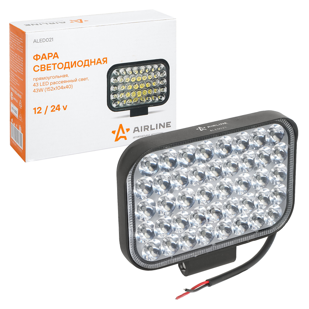 Фара светодиодная Airline прямоугольная 43 LED направленный свет 43W (152 х 104 х 40) 12/24V