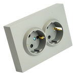 Розетка 2-местная с защитной шторкой, STEKKER, с/з, 250В, 16А, серия Эмили, RST16-5114-10, платиново-серый, soft touch 49960