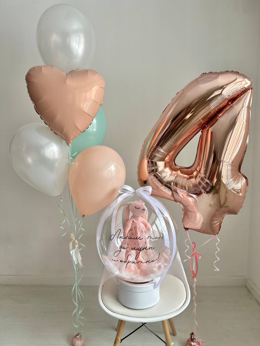 Воздушные гелиевые шарики с доставкой по Хабаровску зайка тиффани/персик/дыня №4687