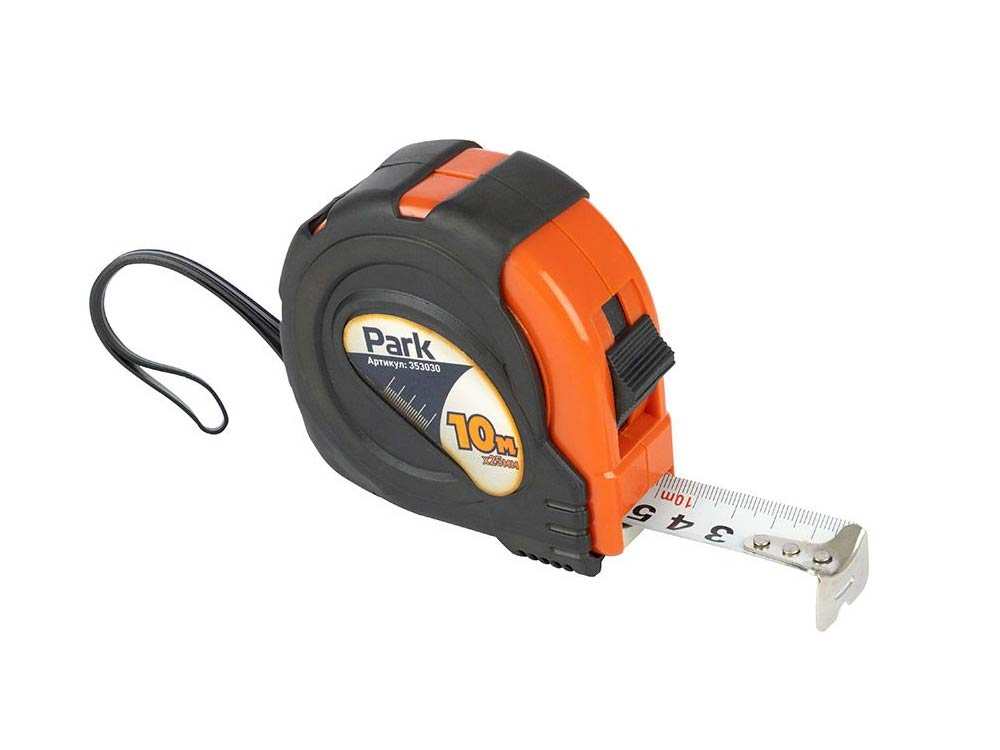 Рулетка 10*25мм с фиксатором, прорезиненный корпус Park TM30-10025