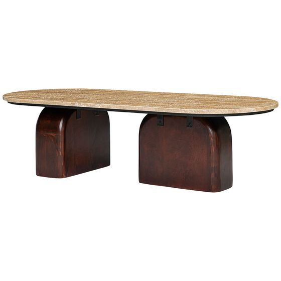 Журнальный столик Torhill, 120х50 см, бежевый травертин, орех