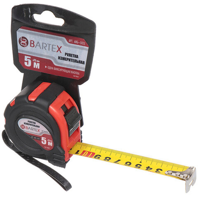 Рулетка 5 м, обрезиненный пластик, 25 мм, с фиксатором, Bartex, 68G-5025, JB-47/05, шт
