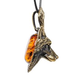 AM-1683 Подвеска «Волк» (латунь, янтарь)
