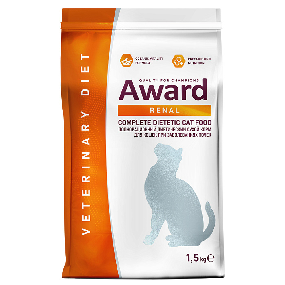 Сухой диетический корм для взрослых кошек AWARD VETERINARY DIET RENAL при заболеваниях почек 1,5 кг