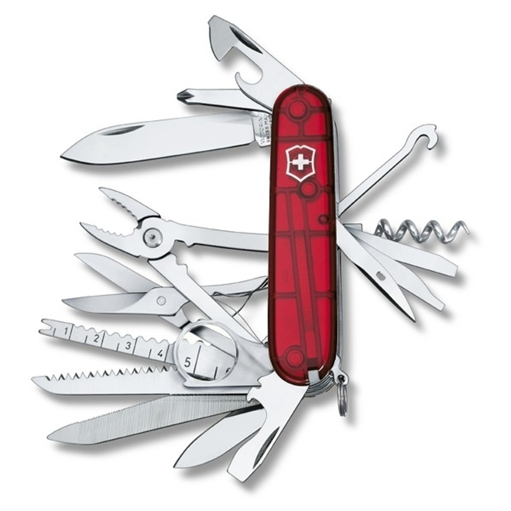 Нож Victorinox SwissChamp, 91 мм, 33 функции, полупрозрачный красный