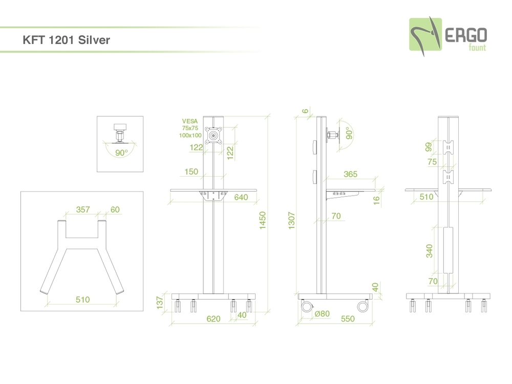 Стойка для монитора напольная ErgoFount KFT 1201 Silver