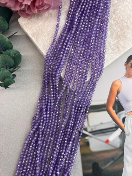 Бусины циркона (фианиты) 3 мм, нить 37 см, фиолетовый