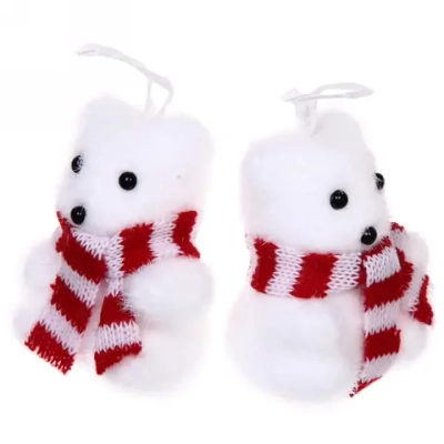 Ёлочные игрушки «Мишка в шарфике» 7 см (набор 2 шт), белый блеск