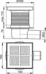 Сливной трап AlcaPlast APV5211 150 x 150/50