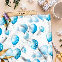 Ткань премиум шелк искусственный Армани голубые воздушные шары