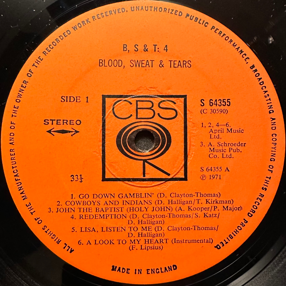 Blood, Sweat & Tears - B, S & T; 4 (Англия 1971г.)