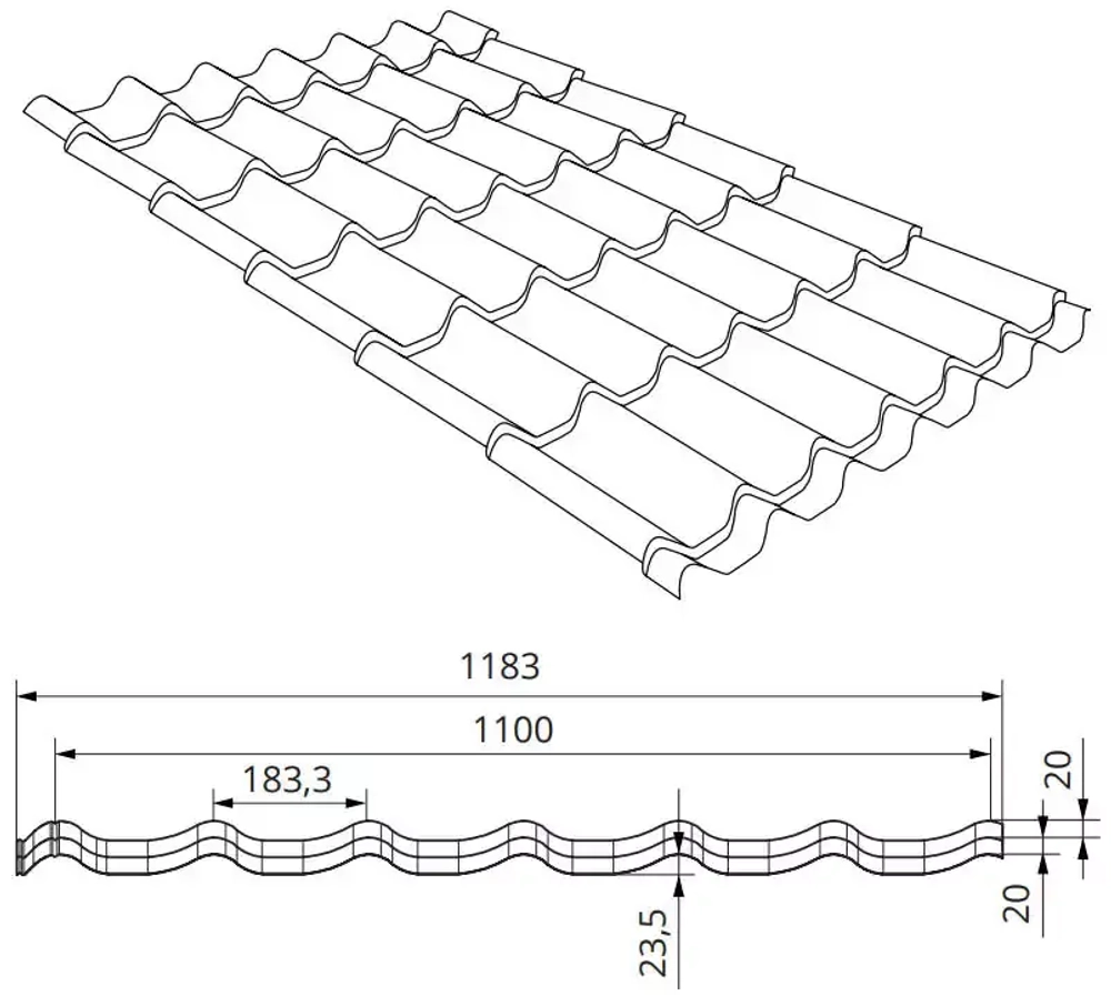 Металлочерепица Классик ("Classic") v01 0,5 Atlas X RAL 8017 шоколад