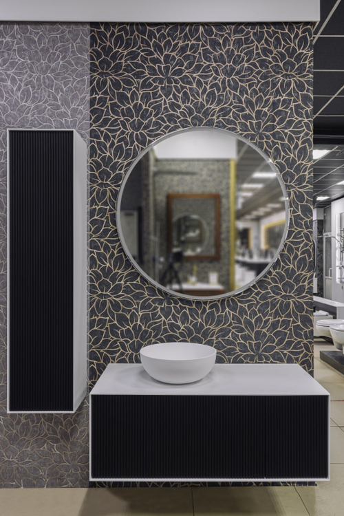 Armadi Art MINIMAL 110см тумба, цвет BLACK, фасад рифленный (2ящика) с инт.подсветкой прямая столешница