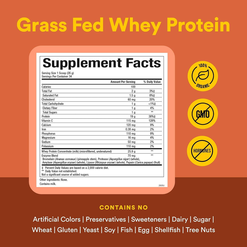 Natural Factors, Whey Factors®, сывороточный протеин травяного откорма, без добавок, 907 г (2 фунта)